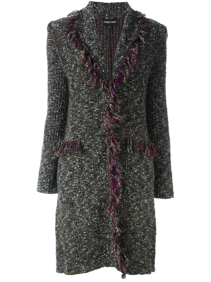Emporio Armani Fringed Bouclé Knit Coat, Women's, Size: 44, Polyamide/viscose/mohair/other Fibers