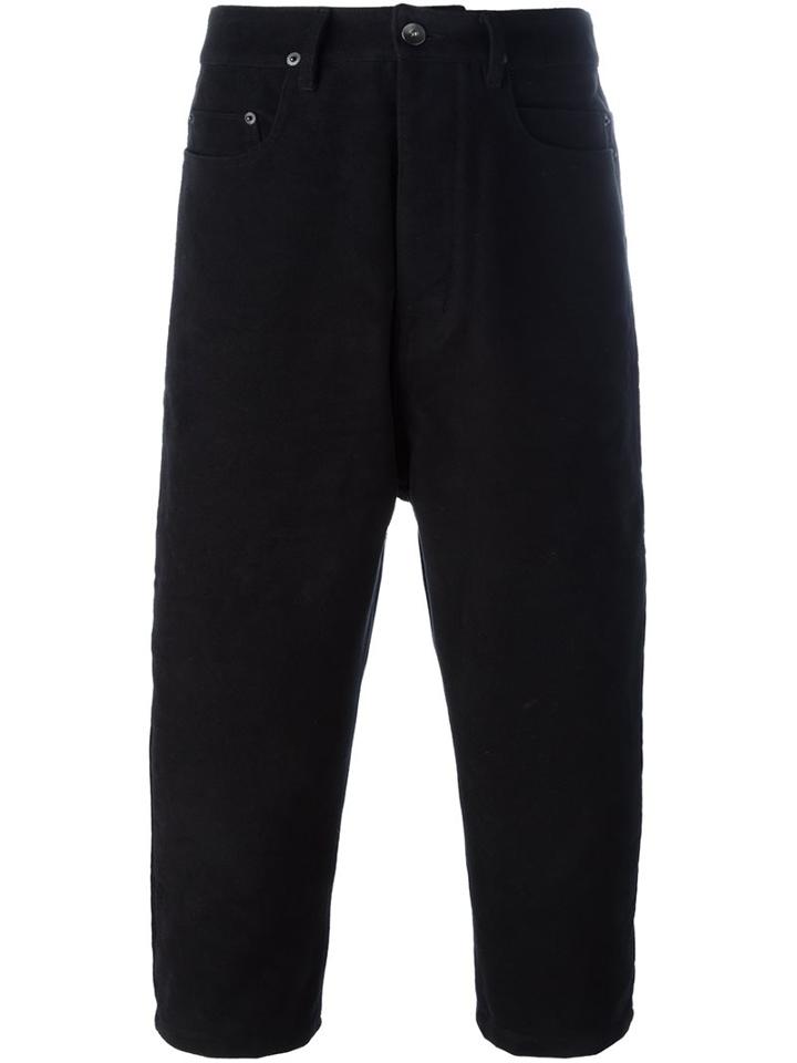Rick Owens Drkshdw Tapered Cropped Trousers, Men's, Size: 32, Black, Cotton