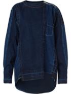 Sacai Frayed Edge Denim Sweatshirt, Women's, Size: 3, Blue, Cotton