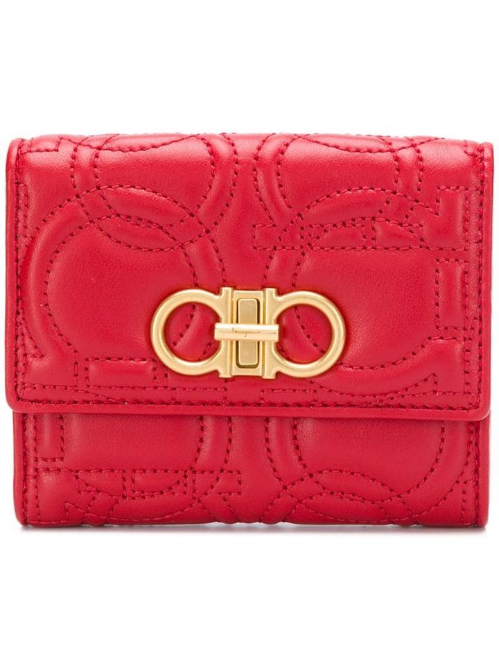 Salvatore Ferragamo Gancini Quilted Compact Wallet - Red