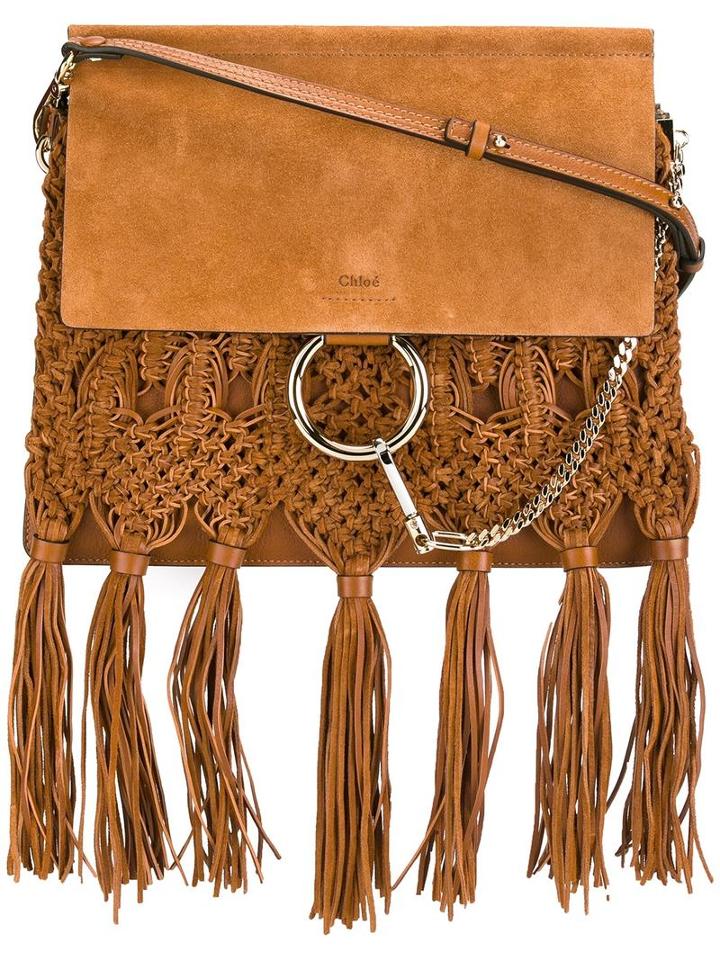 Chloé Fringed Faye Shoulder Bag, Women's, Brown, Calf Leather/calf Suede