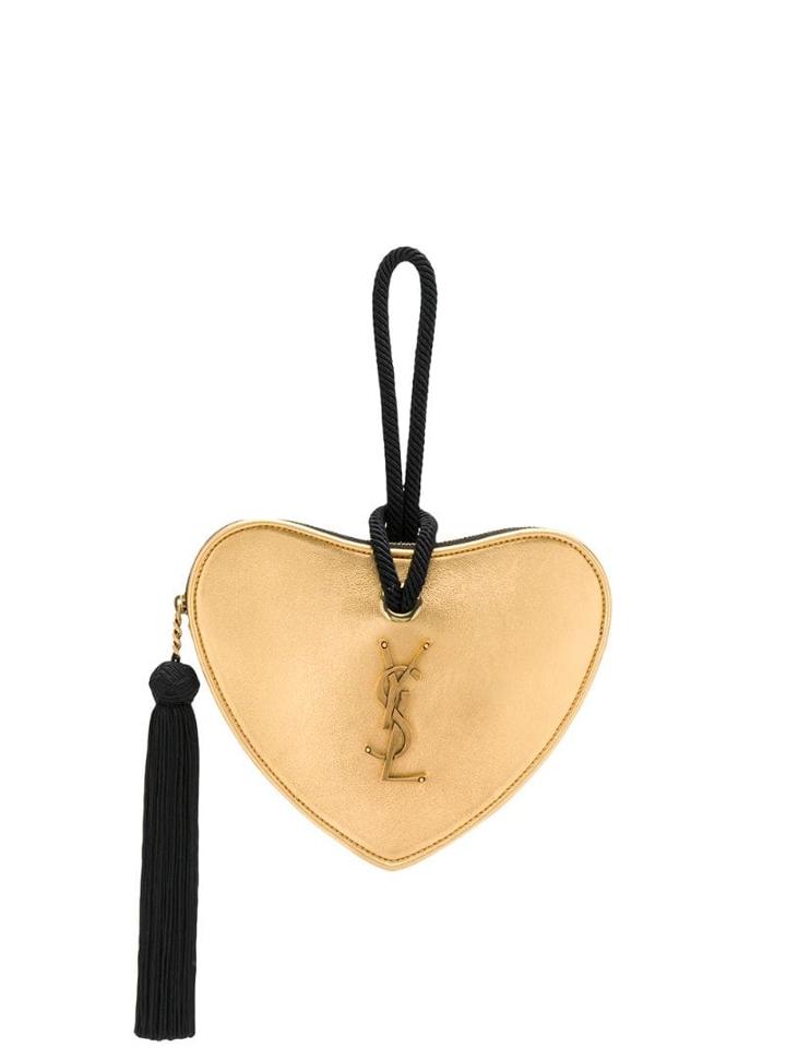 Saint Laurent Monogram Heart Metallic Clutch - Gold