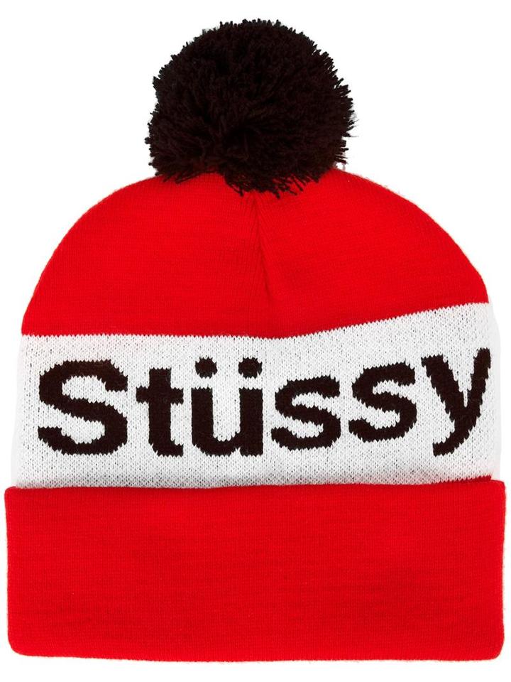 Stussy Helvetica Pom Beanie, Men's, Red, Cotton