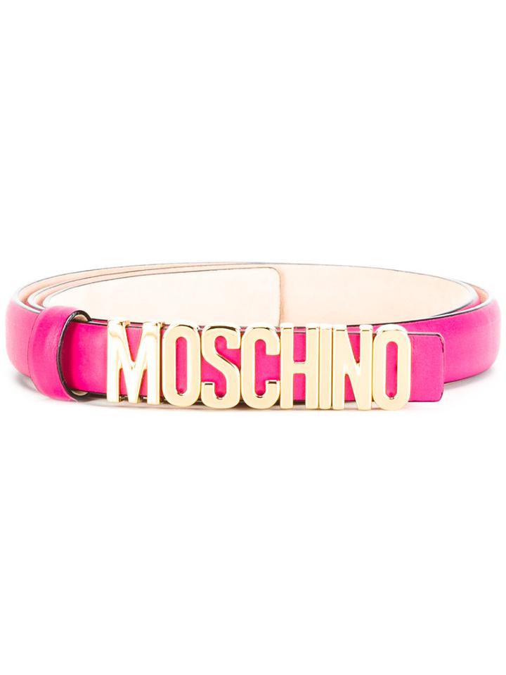 Moschino Slim Logo Belt, Women's, Size: 65, Pink/purple, Calf Leather/metal