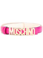 Moschino Slim Logo Belt, Women's, Size: 65, Pink/purple, Calf Leather/metal