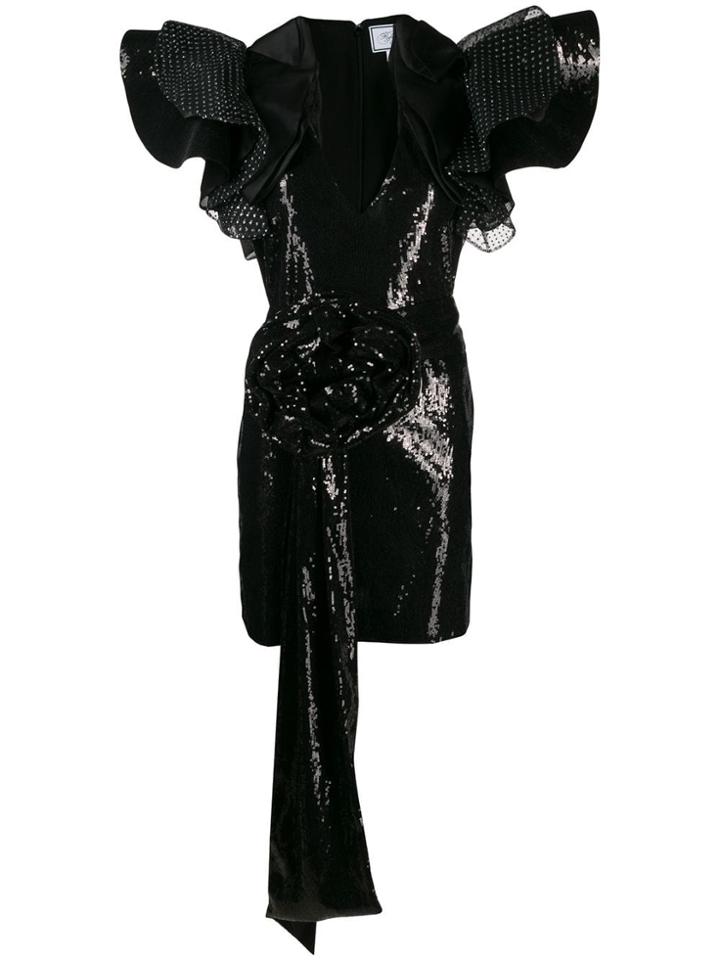 Redemption Ruffled Sleeve Sequin Dress - Black