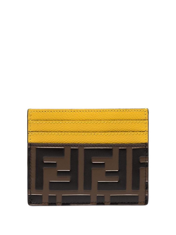 Fendi Ff Logo-print Leather Card Holder - Brown
