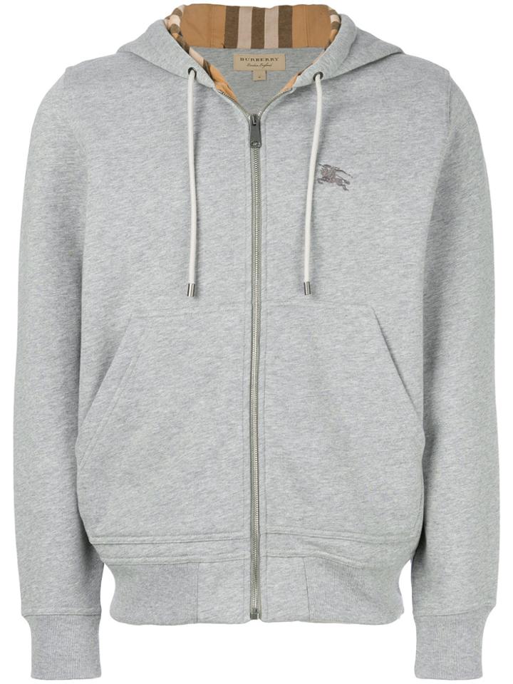 Burberry Check Zipped Hoodie - Grey
