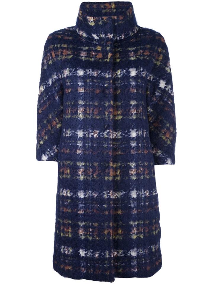 Herno Plaid Button Down Coat - Blue