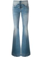 Roberto Cavalli Lace-up Vintage Effect Flare Jeans, Women's, Size: 40, Blue, Cotton/spandex/elastane/polyester