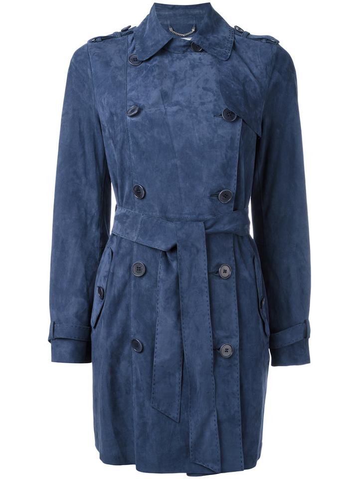 Desa Collection Trench Coat, Women's, Size: 36, Blue, Chamois Leather