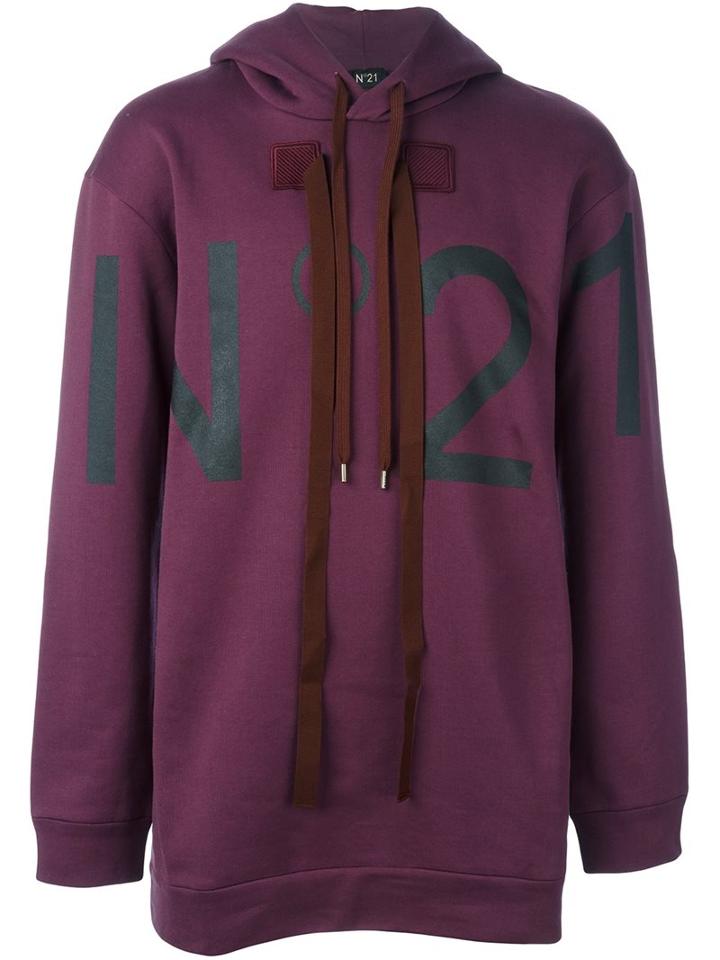 No21 Logo Print Hoodie, Men's, Size: Small, Pink/purple, Cotton