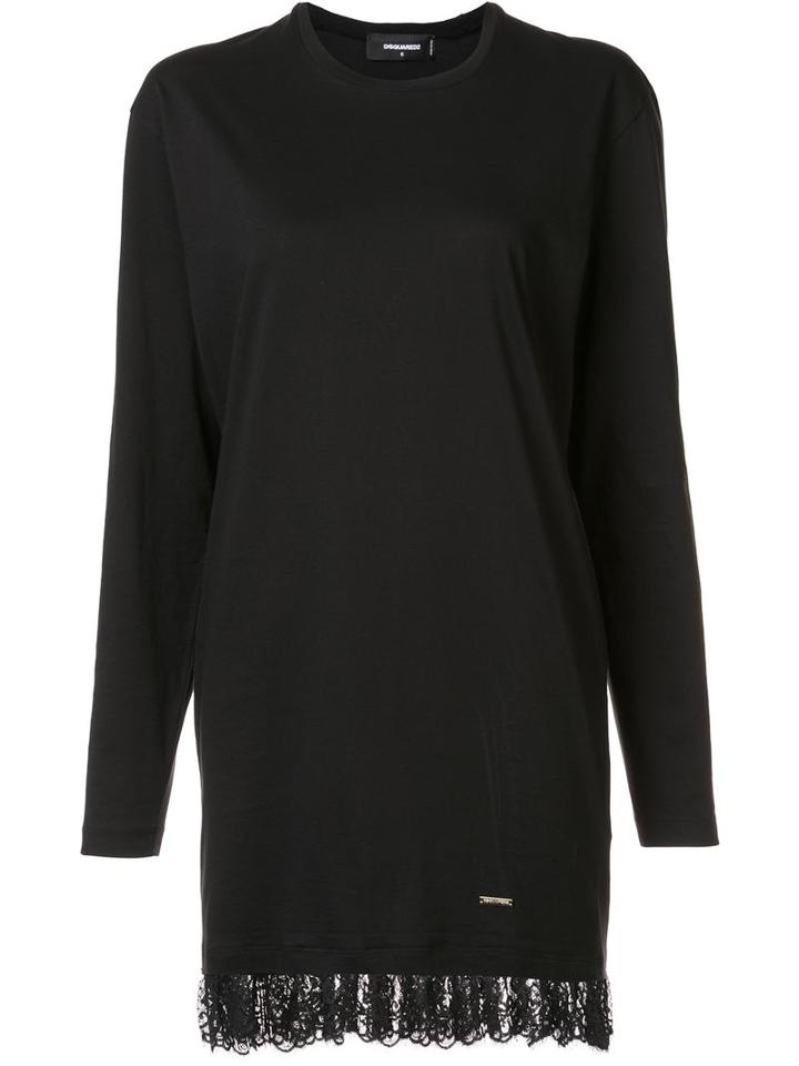 Dsquared2 Lace Hem T-shirt Dress, Women's, Size: Small, Black, Cotton
