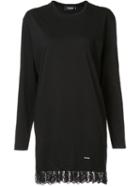 Dsquared2 Lace Hem T-shirt Dress, Women's, Size: Small, Black, Cotton