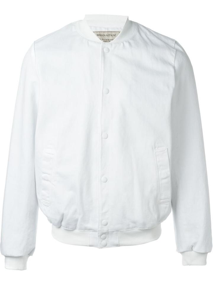 Maison Kitsuné Logo Patch Bomber Jacket, Men's, Size: L, White, Cotton