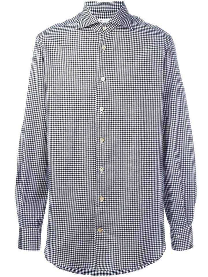 Kiton Plaid Shirt, Men's, Size: 41, Black, Cotton