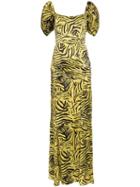 De La Vali Alma Tiger Print Silk Dress - Gold