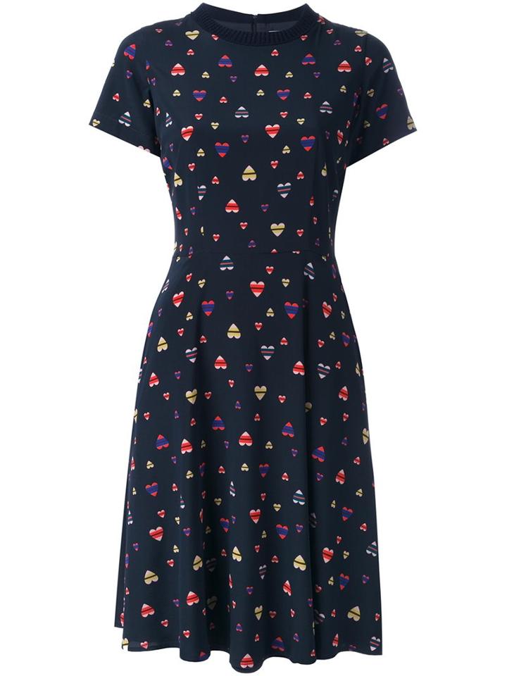 Chinti And Parker Heart Print Pleated Skirt T-shirt Dress