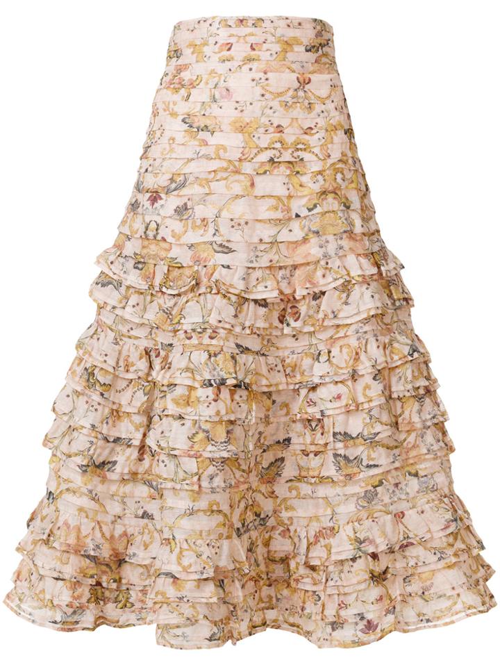 Zimmermann Floral Ruffle Skirt - Pink & Purple