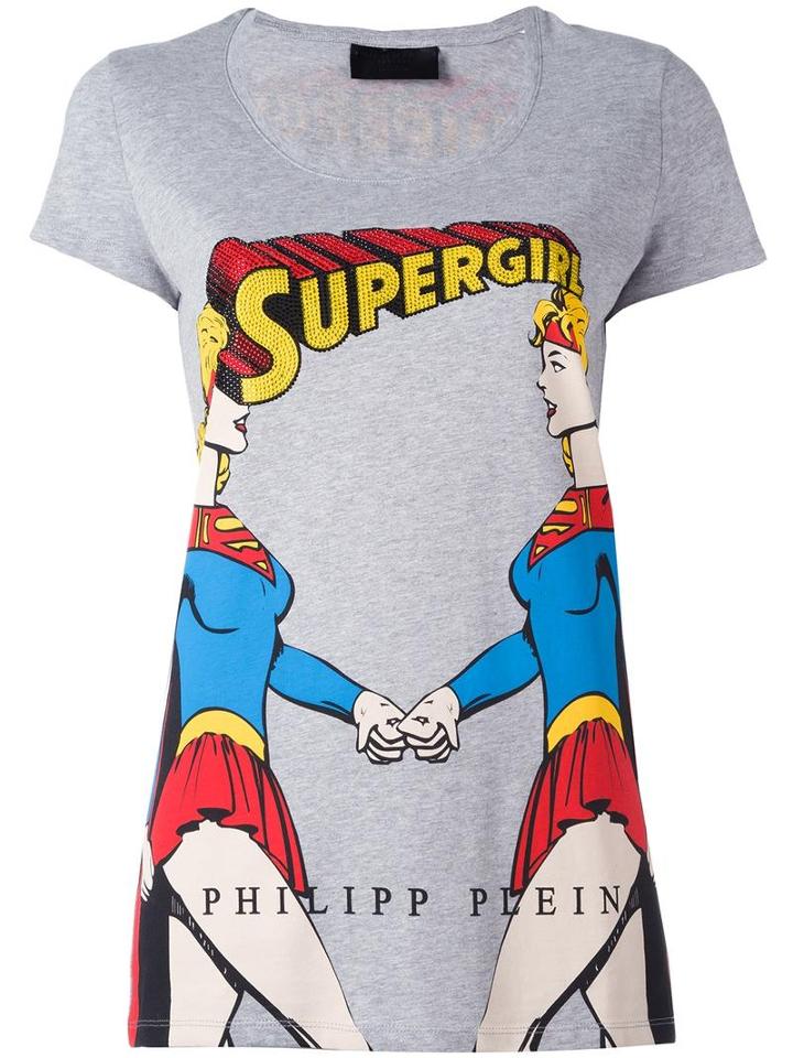 Philipp Plein Super Girl Print T-shirt, Size: Small, Grey, Cotton