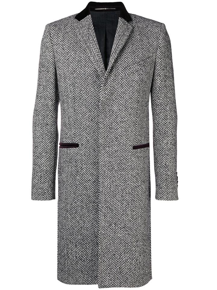 Givenchy Velvet Collar Herringbone Coat - Black