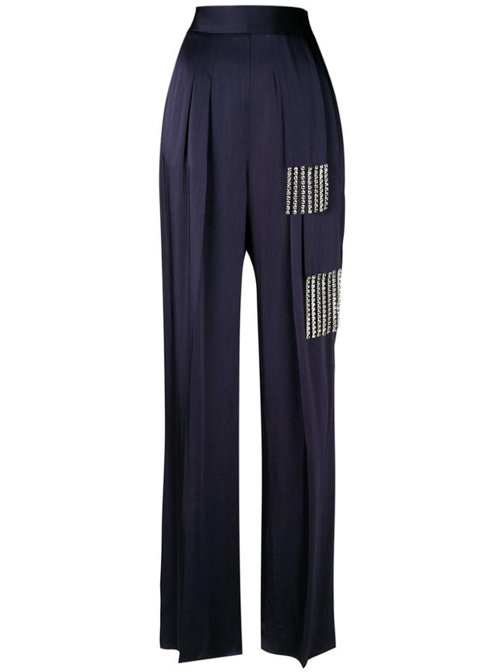 Christopher Kane Crystal Tie Satin Trousers - Blue