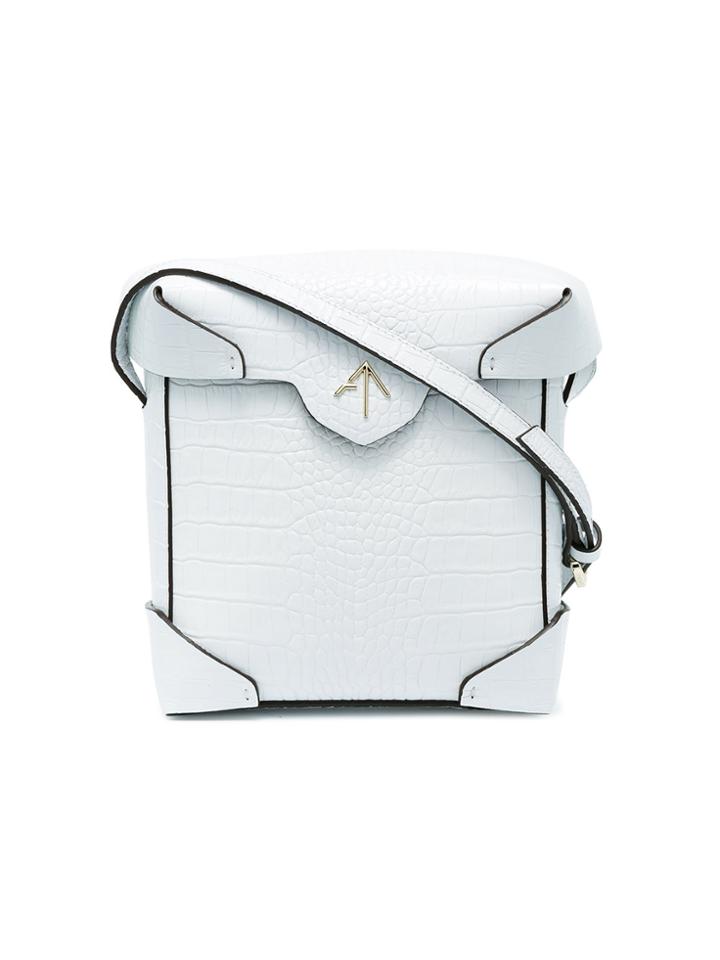 Manu Atelier White Croc Pristine Mini Cross Body Bag
