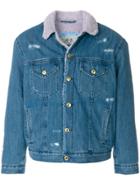 Gcds Denim Shearling Jacket With Embroidered Lettering - Blue