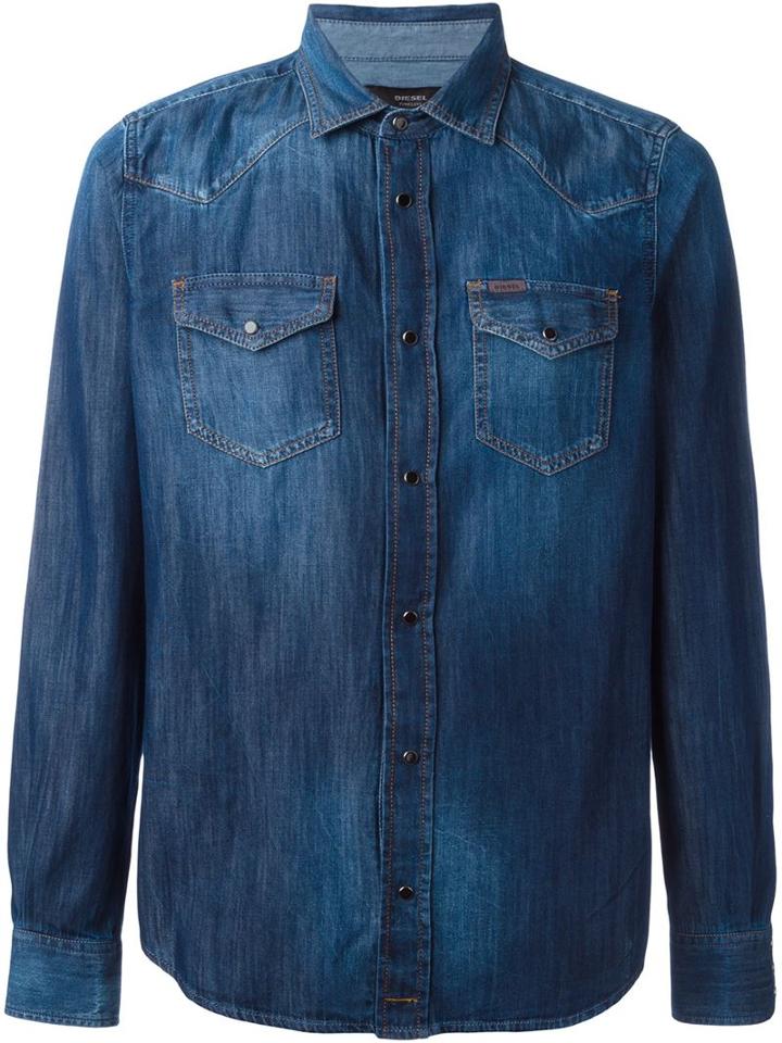 Diesel Western Denim Shirt, Men's, Size: Large, Blue, Cotton