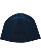 Emporio Armani Embroidered Logo Beanie, Men's, Size: Medium, Blue, Cotton