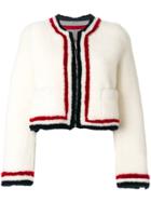 Thom Browne Zip Up Cardigan Jacket With Red, White And Blue Intarsia