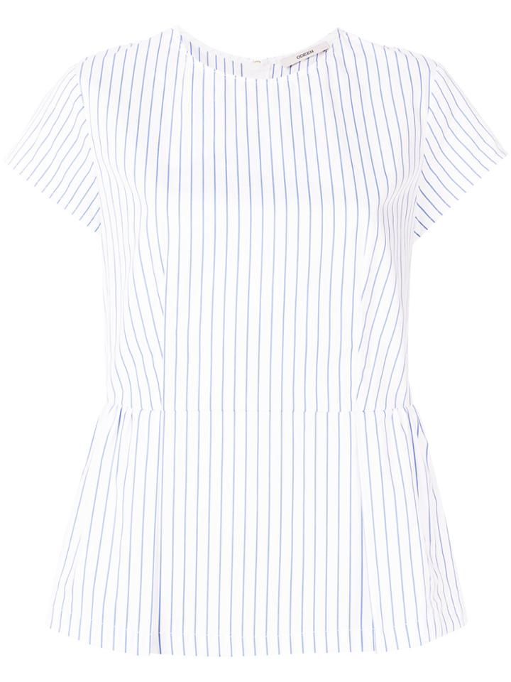 Odeeh Pinstripe Cap Sleeve Peplum Top - Blue