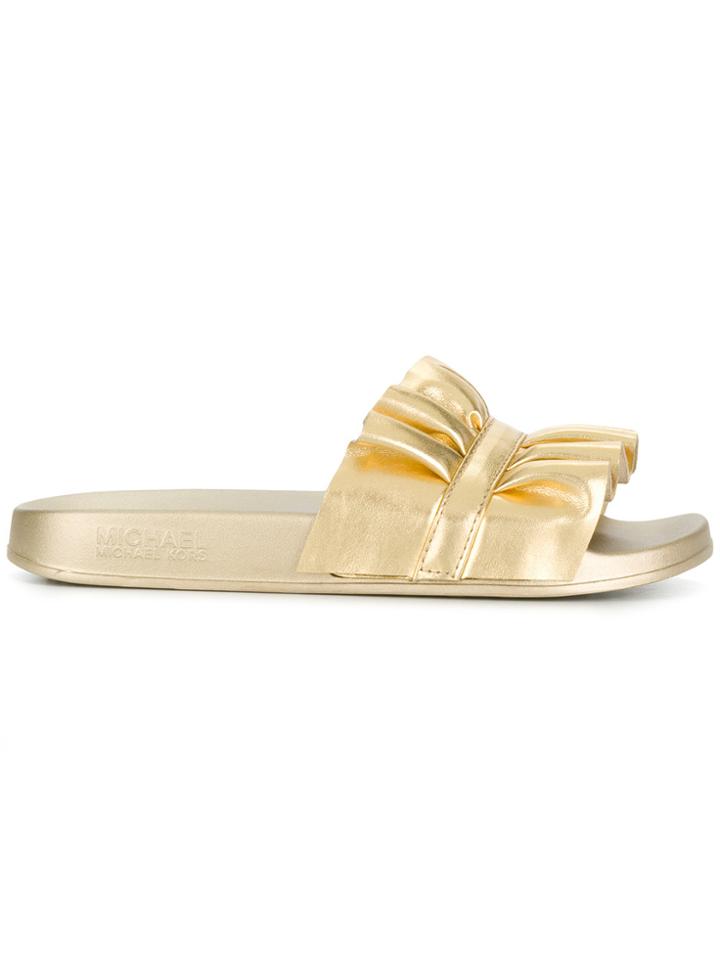 Michael Michael Kors Ruffle Trim Slides - Metallic