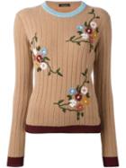 Roberto Collina Contrast Trim Ribbed Jumper, Women's, Size: Small, Brown, Nylon/polyester/acetate/cashmere