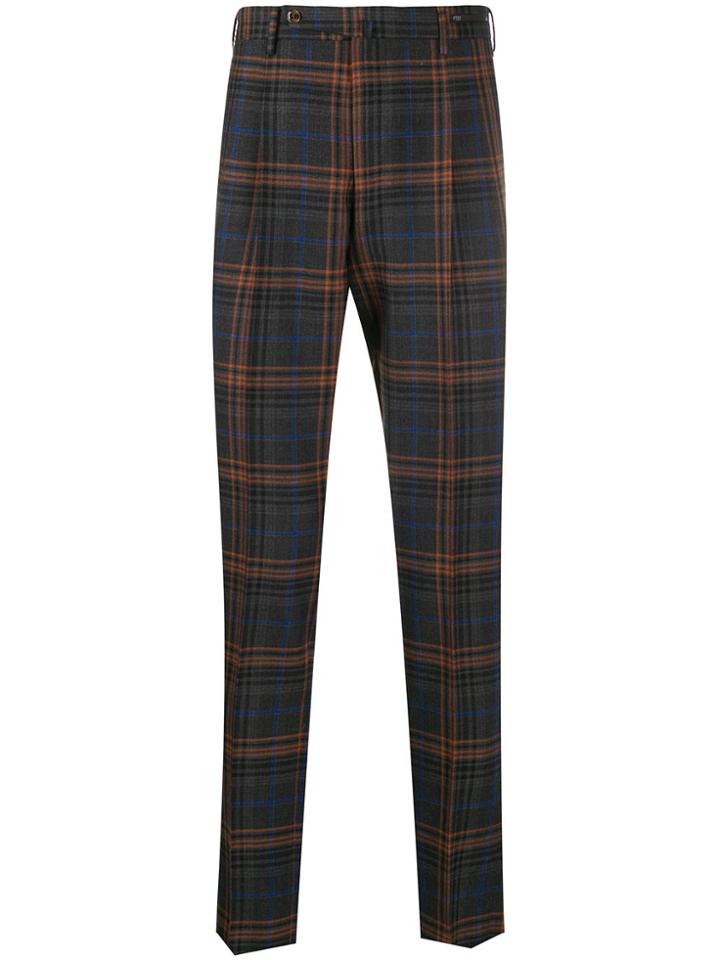 Pt01 Checked Straight-leg Trousers - Grey