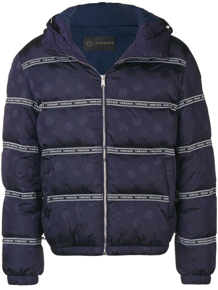 Versace Logo Tape Puffer Jacket - Blue