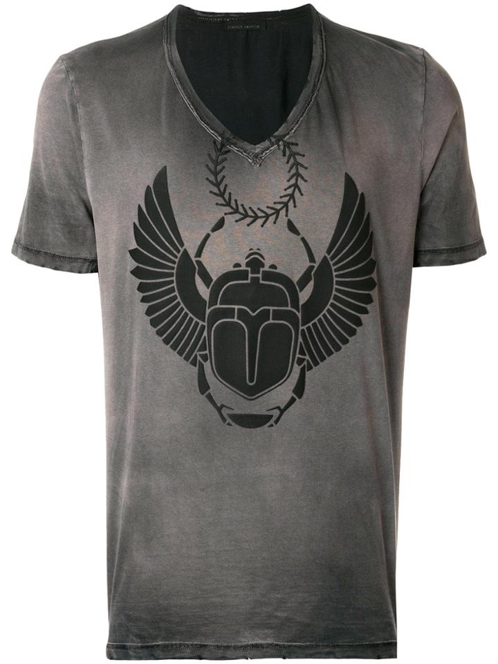 Frankie Morello Distressed Print V-neck T-shirt - Grey