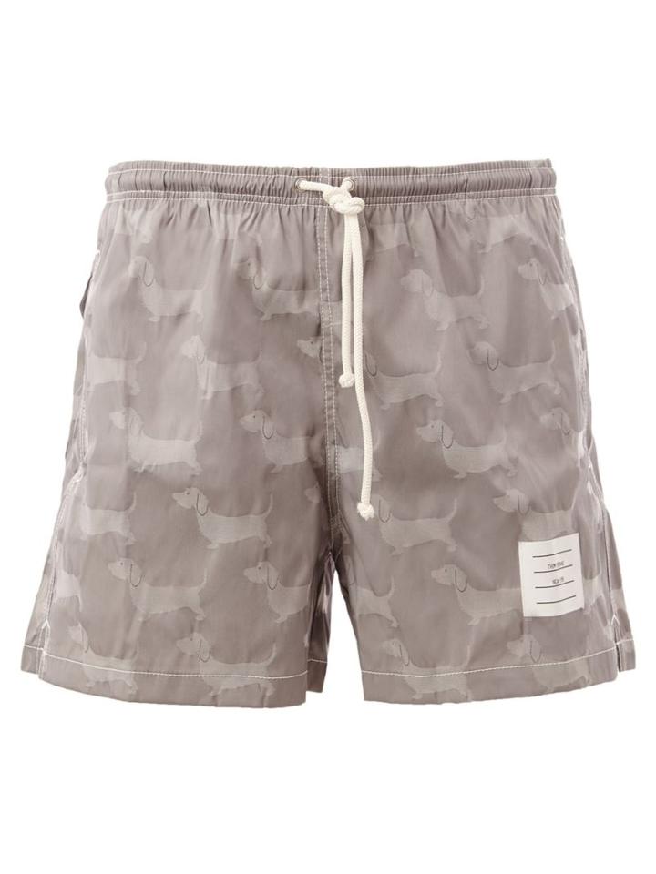 Thom Browne Dachshund Patterned Swimming Trunks, Men's, Size: 3, Grey, Nylon/polyester/spandex/elastane