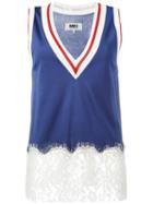 Mm6 Maison Margiela Lace Detail Tank, Size: Medium, Blue, Cotton/viscose/polyamide
