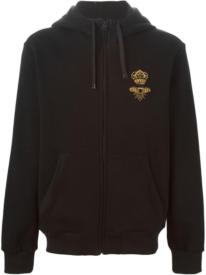 Dolce & Gabbana Bee And Crown Applique Zip Hoodie