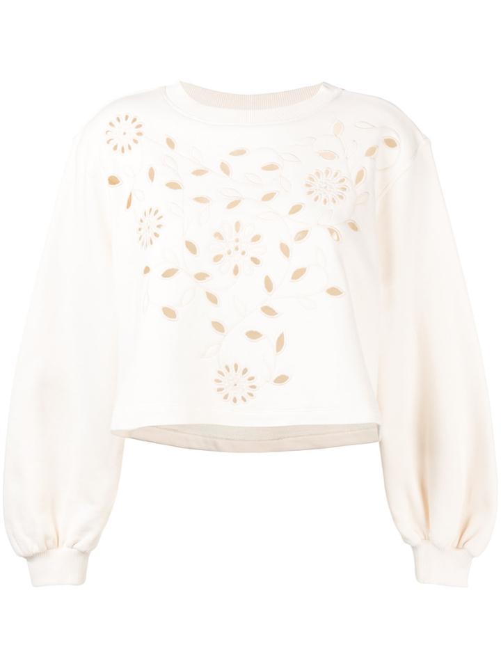 See By Chloé Laser Cut Floral Sweatshirt - Nude & Neutrals