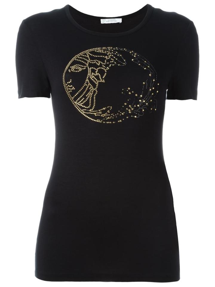 Versace Collection Studded Medusa T-shirt, Women's, Size: 44, Black, Viscose/spandex/elastane