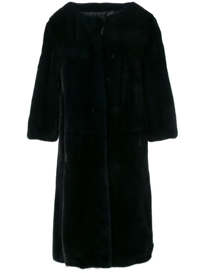 Liska Buttoned Fur Coat - Black