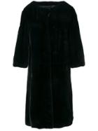 Liska Buttoned Fur Coat - Black