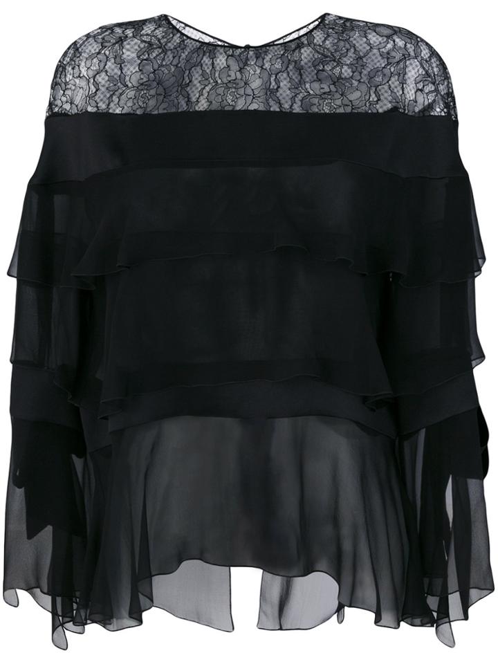 Alberta Ferretti Lace Trim Layered Top - Black