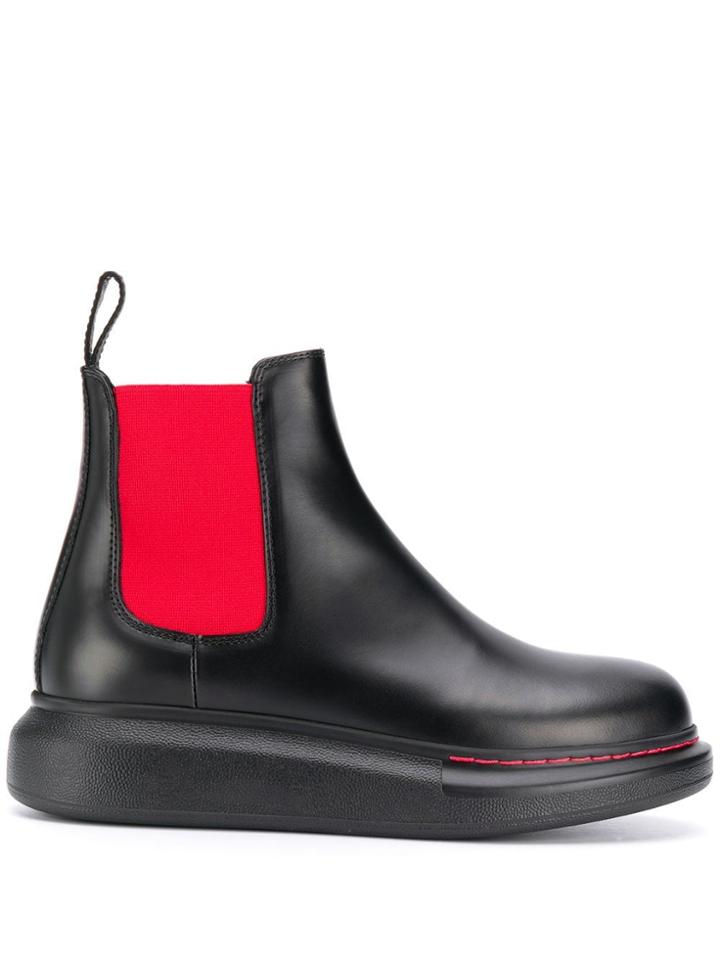 Alexander Mcqueen Leather Two-tone Chunky Boots - Black