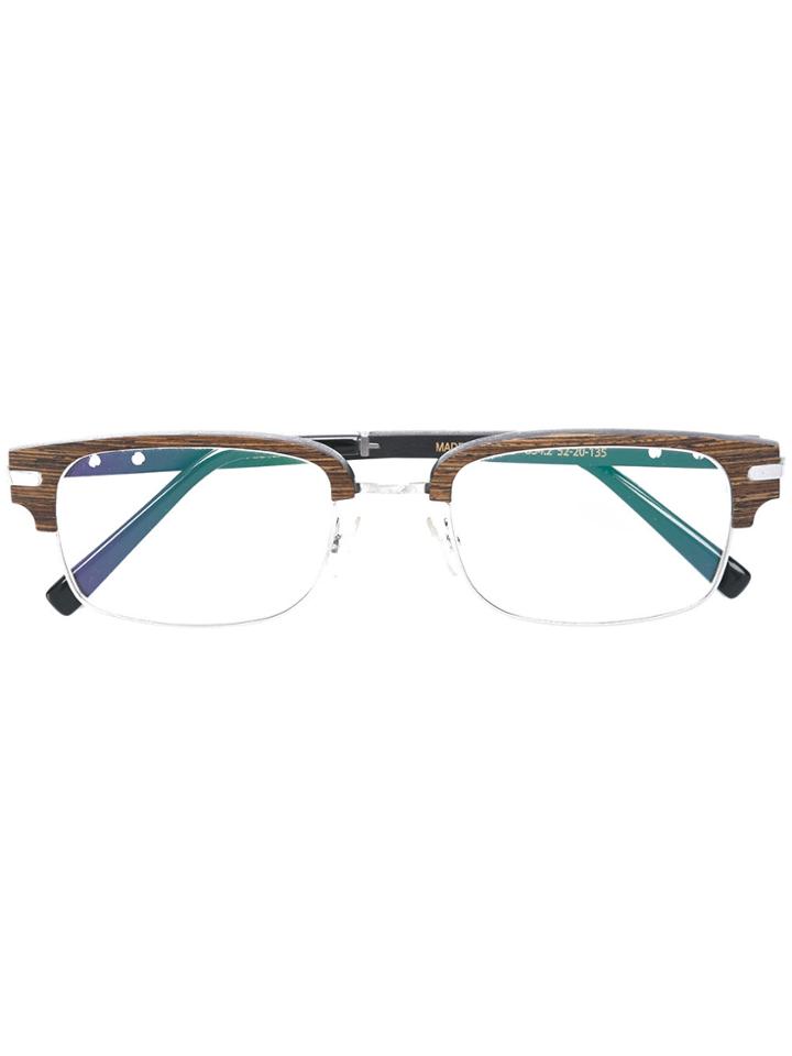 Gold And Wood Square Glasses - Brown