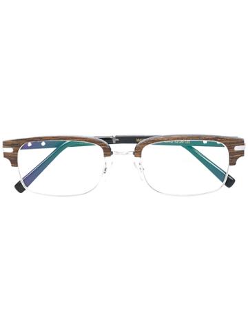 Gold And Wood Square Glasses - Brown