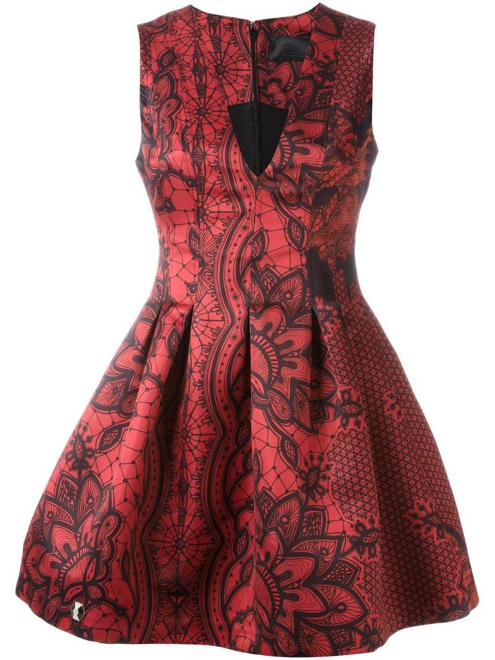 Philipp Plein Printed Mini Dress, Women's, Size: M, Red, Polyester/polyamide