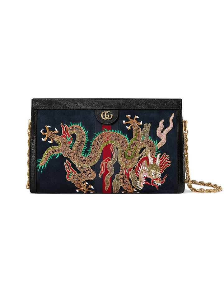 Gucci Ophidia Embroidered Medium Shoulder Bag - Blue